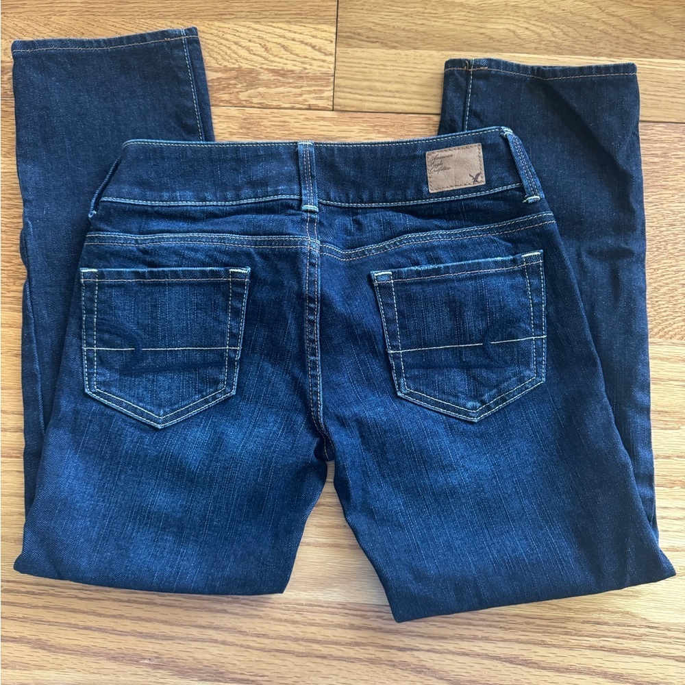 American Eagle Deep Indigo Stretch Artist Jeans Comfort Slight Distressing SZ 00 - Picture 5 of 9